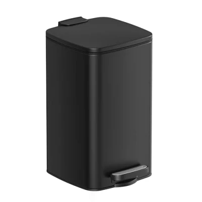 Image of SONGMICS Bathroom Bin, 8L Small Pedal Toilet Bin for Spaces, Soft Close Lid, Steel, Black LTB591B0802