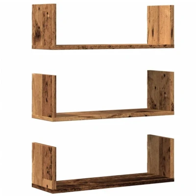Image of vidaXL Wall Shelves 3 pcs Old Wood 58x18x18 cm Engineered