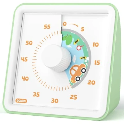 Image of LIORQUE 60 Minute Visual Timer for Kids, Countdown Clock Kids Classroom Teaching Cooking, Pomodoro with &#039;Car&#039; Pattern Design