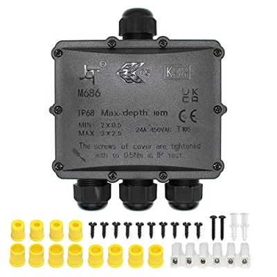 Image of IP68 Waterproof Junction Box, HUYU 4 Way Outdoor Cable Connectors with M25 Gland Wire Connector Electrical Box for 14 mm Diameter Cable, Black