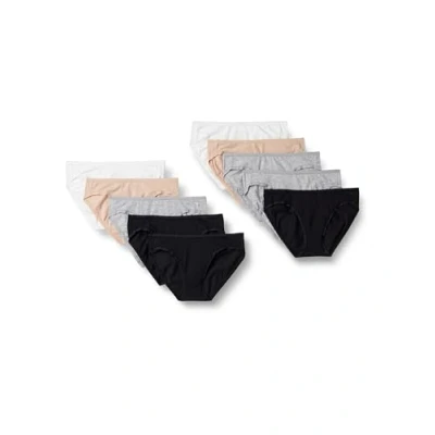 Image of Amazon Essentials Women&#039;s Cotton Bikini Brief Underwear (Available in Plus Size), Pack of 10, Black/Grey Heather/Light Pink/White, 14