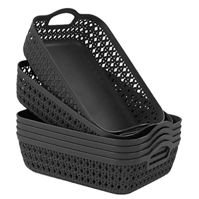 Image of Zerdyne Set of 6 Gray Small Plastic Storage Basket Tray with Handle
