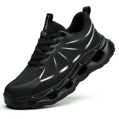 Image of Steel Toe Cap Trainers Mens Womens Safety Comfortable Lightweight Shoes Cushioning Fashion Breathable Work Shoes, Black, 8 UK