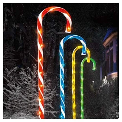 Image of Set of 4 Light Up Candy Cane Garden Path Stake Outdoor Christmas Decoration LED