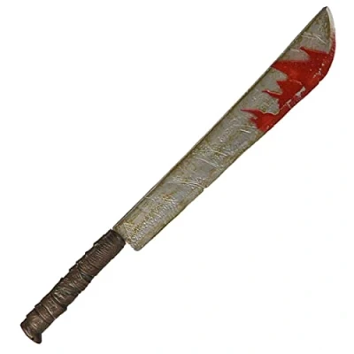 Image of FIESTAS GUIRCA Bloodied Toy Machete Fancy Dress Accessory for Halloween and Themed Parties Fake Bladed Weapon Horror Ideal Adults Teens Metallic Red