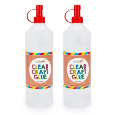 Image of abeec Clear Craft Glue 2 Pack (500ml) Child Friendly PVA Adhesive for Arts, Crafts &amp; School Projects Non Toxic Washable Ideal Paper, Card DIY Crafting