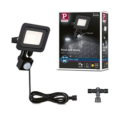 Image of Paulmann 94586 Park + Light LED Outdoor Floodlight Bimea with Motion Sensor IP65 Square Including 1 x 4.5 W Warm White Black Metal Garage 3000 K