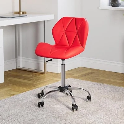 Image of Vida Designs Geo Office Computer Chair, Red, Gaming Secretary Adjustable Swivel Legs Lift Chrome PU Faux Leather