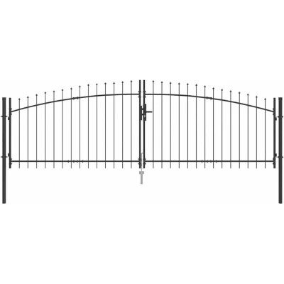Image of vidaXL Garden Gate with Spear Top Dual Swing Grey 150x400 cm Steel