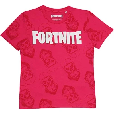 Image of Epic Games Fortnite Girls Teenagers Skull Trooper Short Sleeve T Shirt Fuchsia 11 12 Years