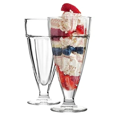 Image of Argon Tableware 2X Clear 350ml Ice Cream Sundae Glasses Classic Retro American Milkshake Soda US Diner Style Dessert Bowls Dishwasher Safe