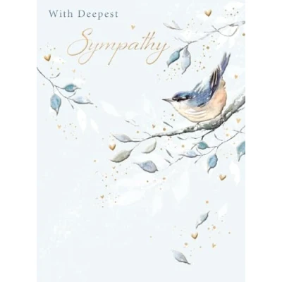 Image of Sympathy Card With Deepest Artistic Bird Design Special Finishes Made in the UK Eco Friendly