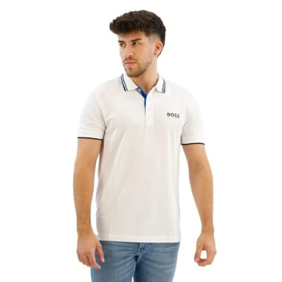 Image of BOSS Green Paddy Pro Mens Cotton Blend Polo Shirt With Contrast Logos White Size Medium