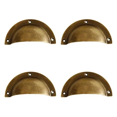 Image of Tiazza 4Pcs Antique Brass Cup Shell Drawer Pulls Bedside Cupboard Wardrobe Vintage Handle