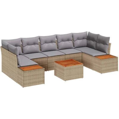 Image of Vidaxl 8 Piece Garden Sofa Set with Cushions Beige Poly Rattan Acacia