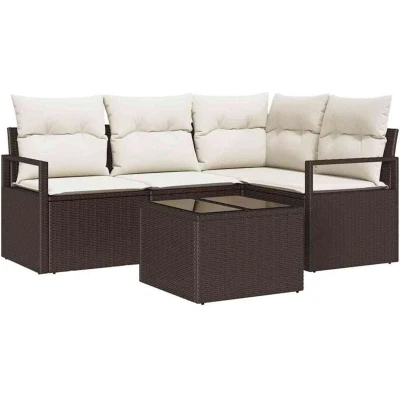 Image of vidaXL 4 Piece Garden Sofa Set with Cushions Grey Poly Rattan
