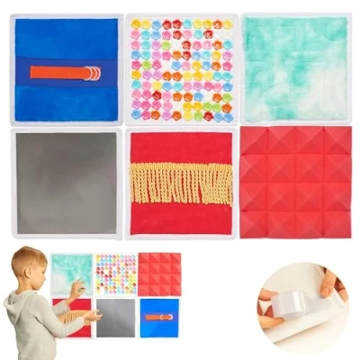 Image of Sensory Wall Panels Floor Tiles for Kids Materials Textures Needs Tactile Toys Mats Autistic Children Square 6pcs