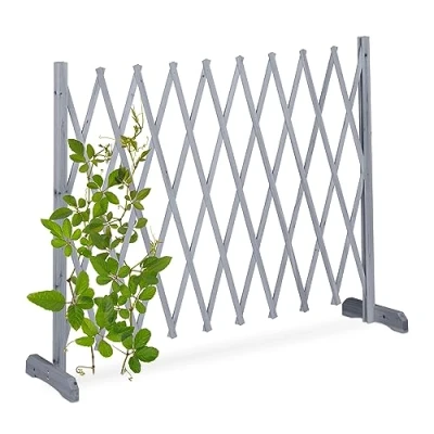 Image of Relaxdays Wooden Trellis, Extendable up to 275 cm, Aid for Climbing Plants, Free Standing Scissor Grille, Garden, Grey, Wood, 90 x 28 cm