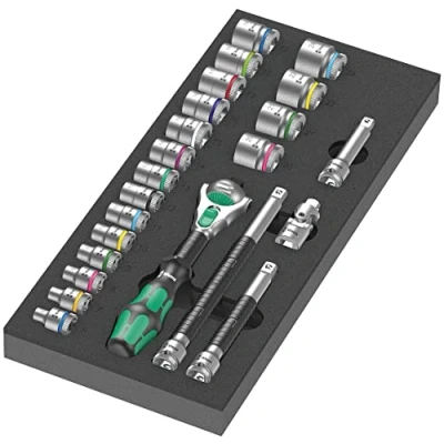 Image of Wera 05150111001 9721 Foam Insert 8000 B Zyklop 3/8&quot; Ratchet Set 1, 23 Pieces, Black green