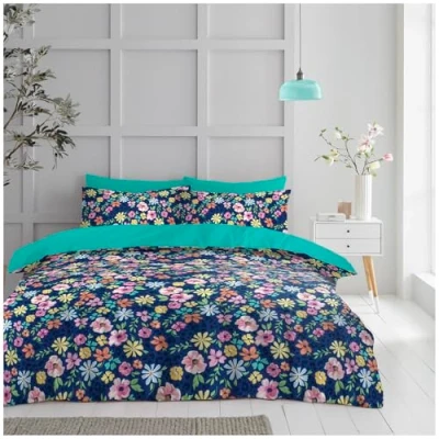 Image of GC GAVENO CAVAILIA Floral Blue Duvet Cover King Size Breathable Hypoallergenic Microfiber Bedding Quilt Set Reversible Sets With Pillowcases