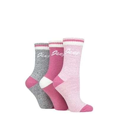 Image of Women&#039;s 3 Pair Jeep Performance Full Cushion Boot Socks Rose / Cerise Cream 4 8 Ladies