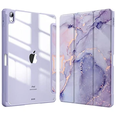 Image of FINTIE Hybrid Case for iPad Air 11 inch (2024) M2, 6th / 5th 4th Generation (2024/2022/2020), Shockproof Slim Clear Back Cover with Pencil Holder, Auto Wake/Sleep, Lilac Marble