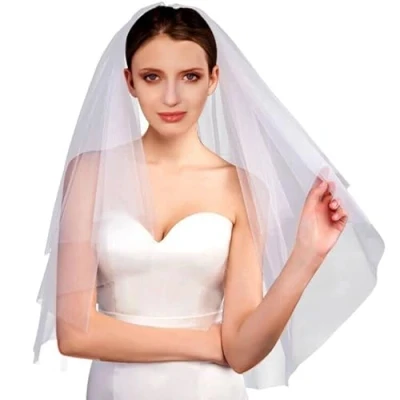 Image of Amerson 2 Tier Bridal Veil Wedding Vails Women&#039;s Simple Short Cut Edge Veils with Comb for Brides Shower Bachelorette Hen do Night Party Chucky Costume Girls First Communion (Ivory)