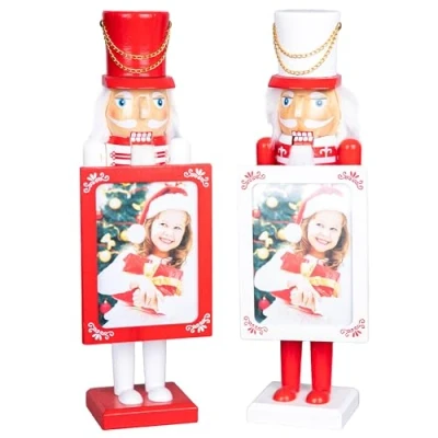 Image of SHATCHI 38cm Red/White Wooden Christmas Nutcrackers Personalise Photo Frame 2pcs Set Soldiers King Puppet Figurines Xmas Home Decoration Ornament