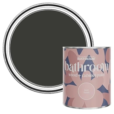 Image of Rust Oleum Black Moisture Resistant Bathroom Wood and Cabinet Paint in Matt Finish Dark Magic 750ml