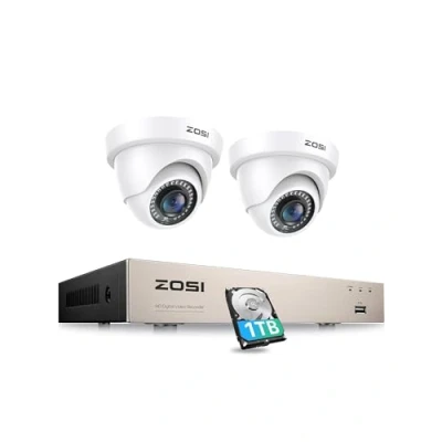 Image of ZOSI 1080P CCTV Camera Systems, 5MP Lite 8CH DVR and 1TB Hard Drive, 2X 2MP Dome Security Outdoor Cameras, AI Human Vehicle Detection, Remote Access