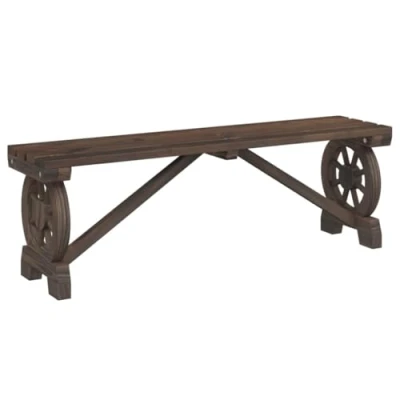 Image of vidaXL Solid Wood Fir Garden Bench Durable Outdoor Seating Wagon Wheel Armrests, Backrest, 115cm Width, Brown Farmhouse Style