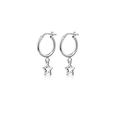 Image of Amberta Women 925 Sterling Silver Dangle Hoop Earrings: Star Silhouette Charm Earrings