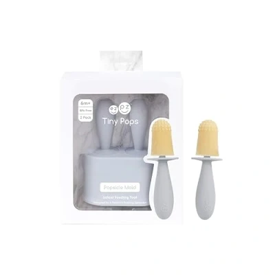 Image of ezpz Tiny Pops (2 Pack) Silicone Popsicle Ice Lolly Mold for Infants Easy Baby’s Grasp Dishwasher Safe 4 Months+ (Pewter)