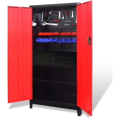 Image of vidaXL Tool Cabinet with Chest Steel 90x40x180 cm Red and Black