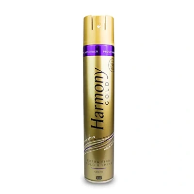 Image of Harmony New Gold HairSpray Extra Firm Hold and Shine 400ml With UV Filters Argon Oil Vitamin Pro B6
