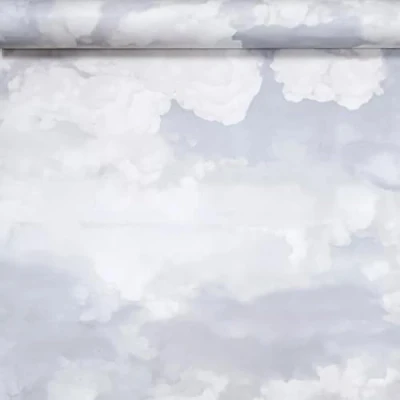 Image of SOPHIE LAURENCE Hazy Day Clouds Wallpaper Modern Peelable Paste The Paper, White Grey Blue Mix, Extra Washable for Any Room, 0.53m x 10.05m Roll, 1mm Thick, Coverage 5.32sqm, Made in Belgium