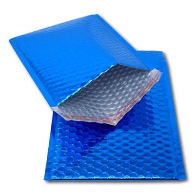 Image of EPOSGEAR 10 Blue Shiny Metallic Foil Bubble Padded Bag Mailing Envelopes Perfect for Marketing, Promotions or and Alternative to Gift wrap (A5 / C5 (DVD) 250mm x 180mm)