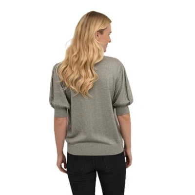 Image of KAFFE Women&#039;s Pullover Round Neck Half Length Sleeves Regular Fit Tight Knit, Vetiver, M