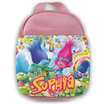 Image of Personalised Trolls Kids Lunch Bag Any Name Childrens Girls School Snack Box