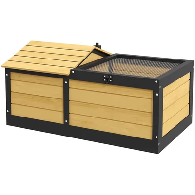 Image of PawHut Wooden Tortoise House Small Pet Reptile with Hide Shelter Den and Run, Openable Top, Tray, Indoor/Outdoor, Yellow