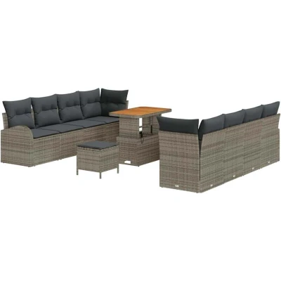 Image of vidaXL 11 Piece Garden Sofa Set with Cushions Grey Poly Rattan Acacia