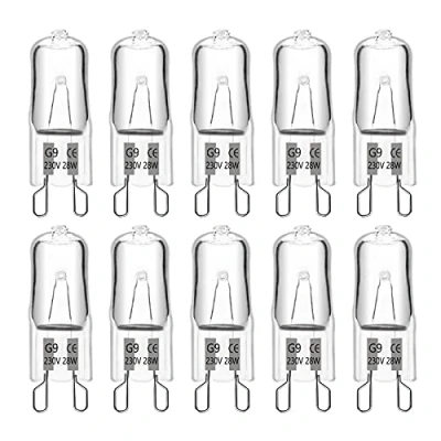 Image of G9 Halogen Light Bulbs 230V 28W Dimmable, 370LM Warm White 2700K, 360 Beam Angle, No Flicker, Capsule for Cooking Lighting, Wax Lamp, RV Light, Chandelier and Ceiling Lights, 10 Pack