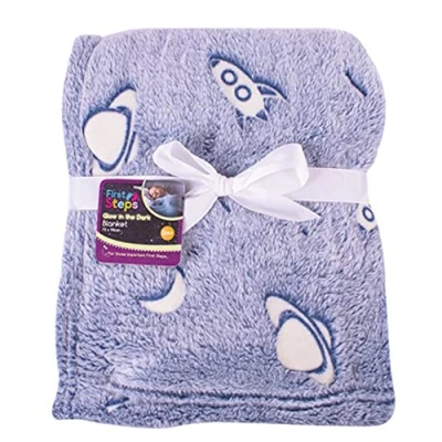 Image of RSW Baby Blanket Fleece Glow in Dark Soft 70 x 90 cm for Crib Pram Boys Girls Cot Bed Swaddle Shawl Wrap Toddler (Blue)