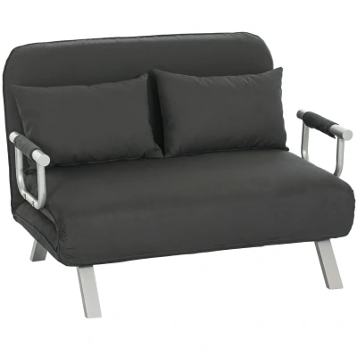 Image of HOMCOM 2 Seater Sofa Bed, Click Clack Convertible Bed Settee, Modern Velvet Feel Fabric with Cushions for Living Room, Bedroom, Guest Charcoal Grey