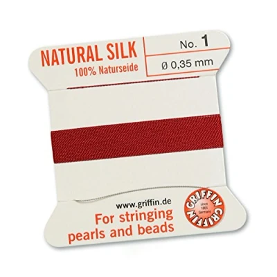 Image of Griffin Since 1866 Germany 100% Natural Silk Beading Cord String Thread, Garnet Red, 0.35mm, 2m with Needle