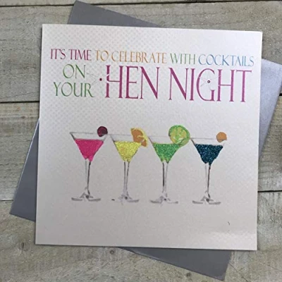 Image of WHITE COTTON CARDS It&#039;s Time To Celebrate Hen Night Neon Cocktails Handmade Card, White, XMN39