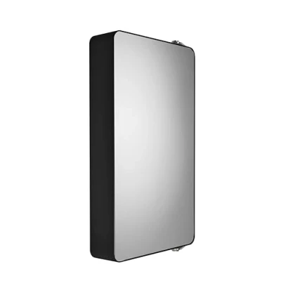 Image of Croydex Arun Matt Black Bathroom Mirror Cabinet Rotating Medicine with Mirror, Wall Mounted Cabinet, 2 Shelves, Stainless Steel Material, No Assembly Required