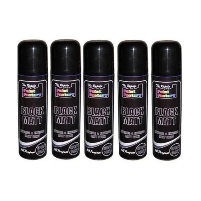Image of New 6 X 250Ml All Purpose Black MATT Spray Paint CAN NO CFC Interior &amp; Exterior 250 ML Quick Pack Set of