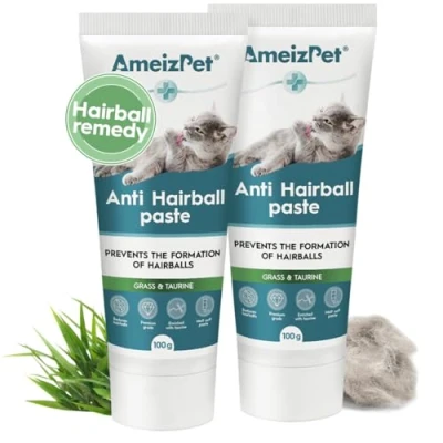 Image of AmeizPet Hairball Remedy for Cats, Anti Malt Paste Pet Fur, Treatment Long &amp; Short Fur Cats with Taurine Grass, 2 pcs x 100g (3.52 Oz)