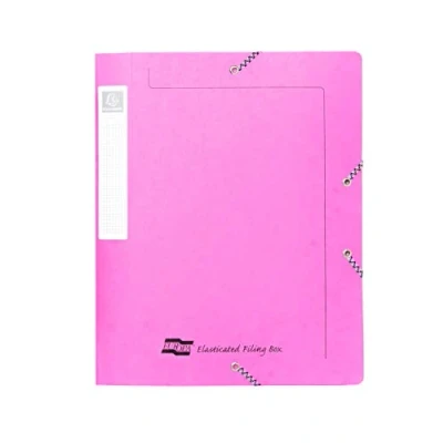 Image of Exacompta Ref 5271Z Europa Elasticated Filing Box, A4, 40mm Spine, Holds A4 Documents, Flat Packed for Storage, Easy Assembly, Secure Elastic Straps, Spine Label Pink